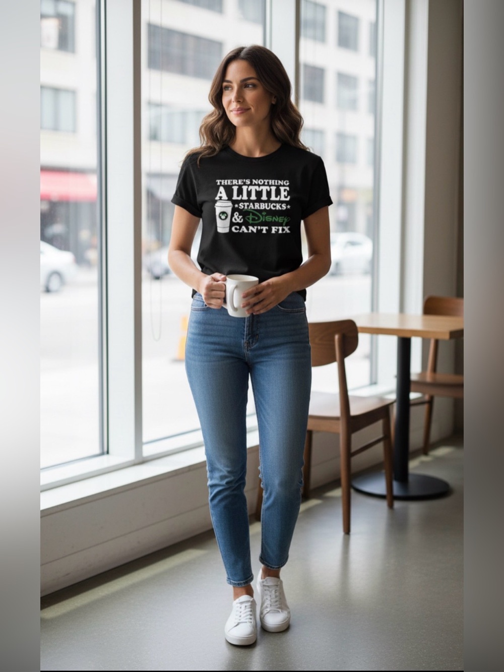 Starbucks Disney Coffee T Shirt Glitter Black Green Small Hanes Nano Cotton